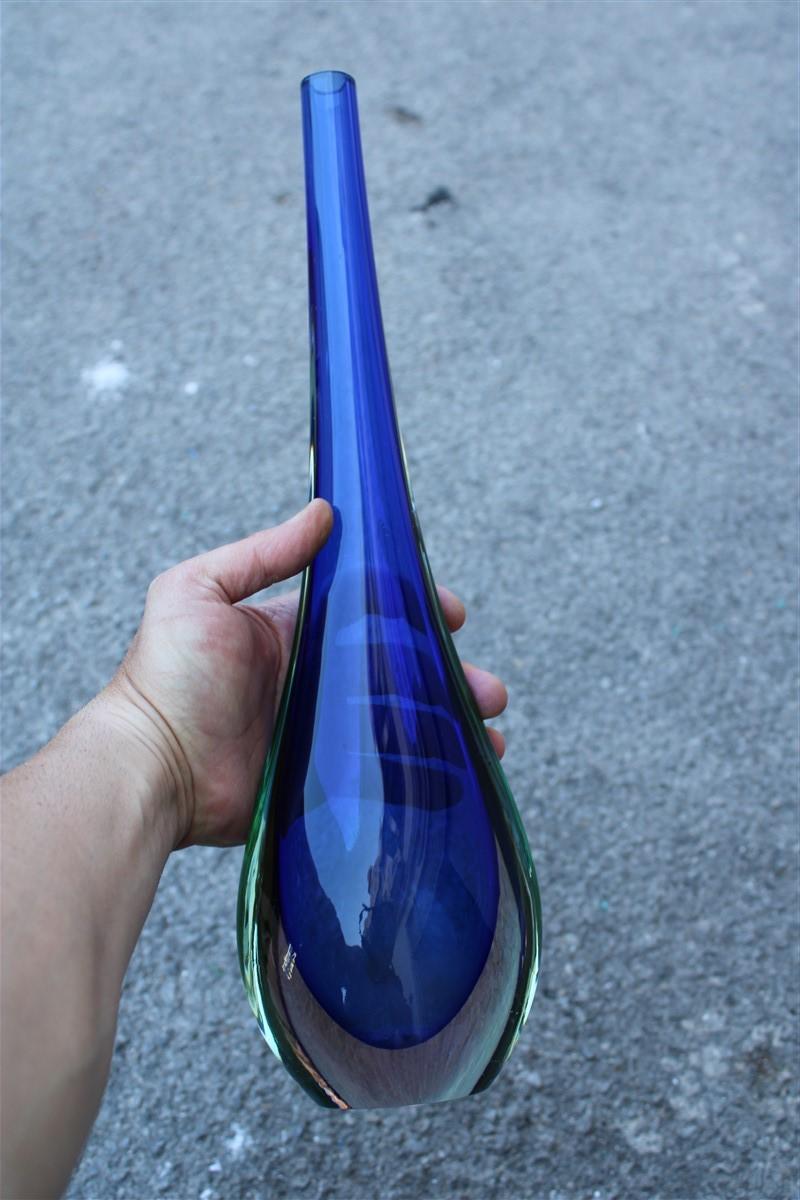 Mid-20th Century Fabio De Poli Vase Bottle Murano Glass Blue Italian Design 1960s Sommerso For Sale