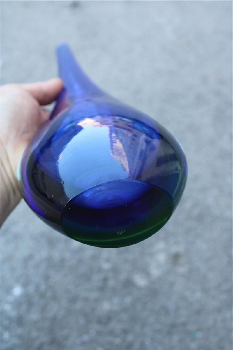 Fabio De Poli Vase Bottle Murano Glass Blue Italian Design 1960s Sommerso For Sale 1