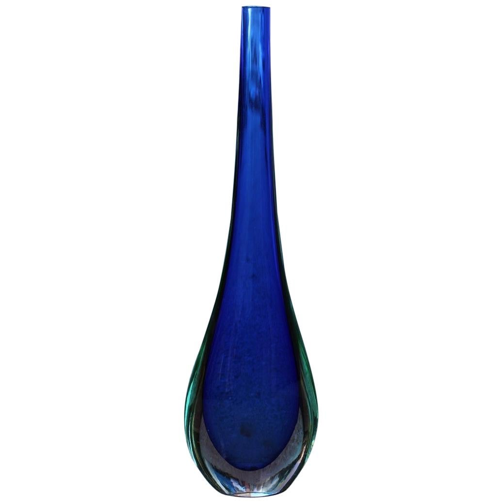 Fabio De Poli Vase Bottle Murano Glass Blue Italian Design 1960s Sommerso For Sale