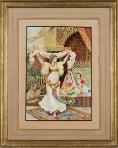 Fabio Fabbi ‘Italian, 1861-1946’ Pair of Orientalist Watercolors "Harem Dancers"