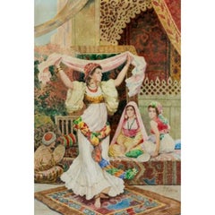 Fabio Fabbi ‘Italian, 1861-1946’ Pair of Orientalist Watercolors "Harem Dancers"