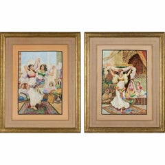 Fabio Fabbi ‘Italian, 1861-1946’ Pair of Orientalist Watercolors "Harem Dancers"