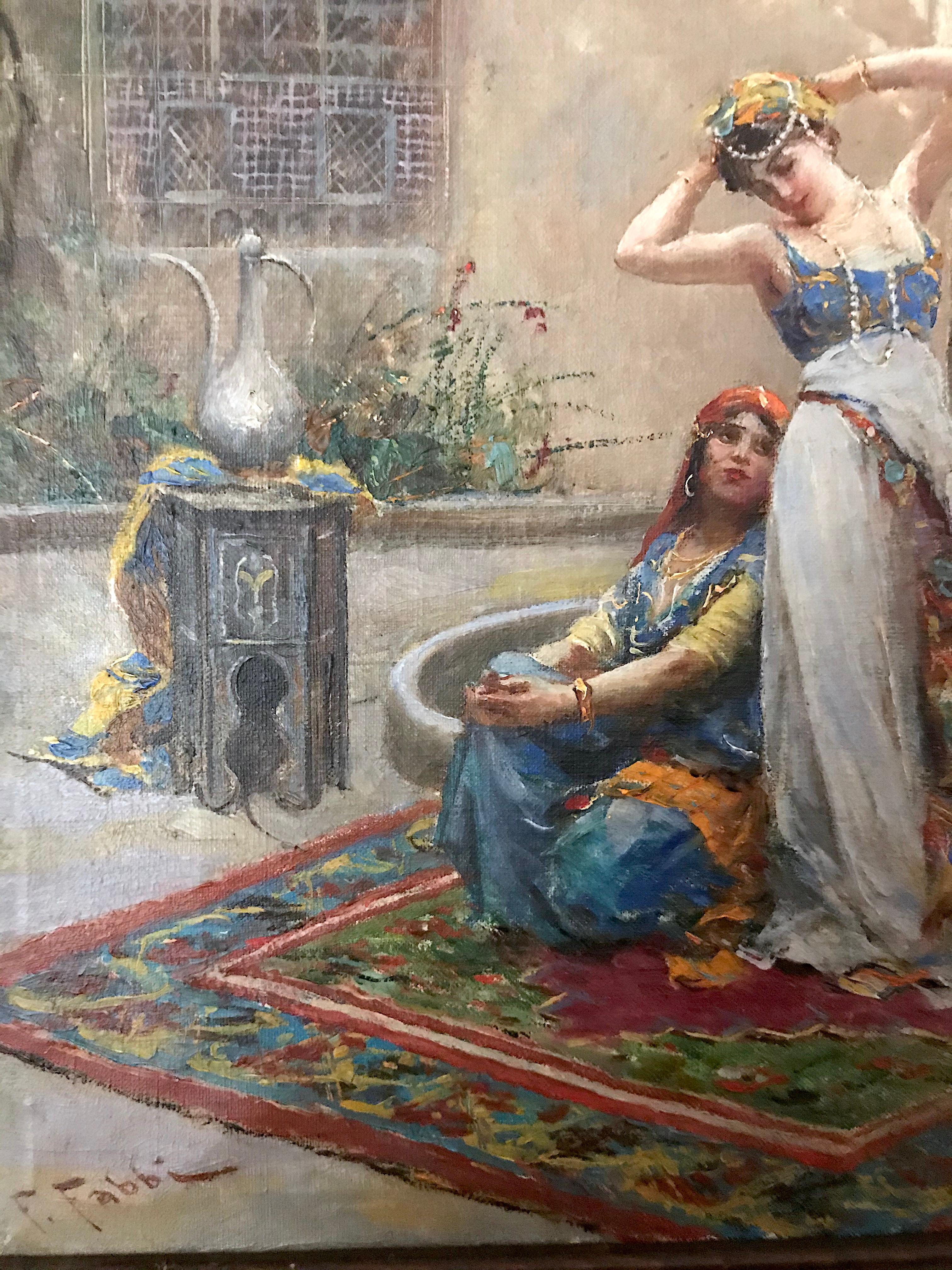 Harem Girls, Antique Original Oil Painting by Fabio Fabbi 1