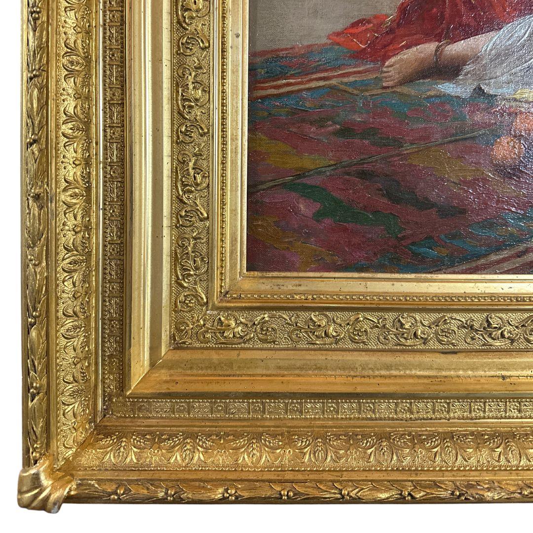 Muchachas del harén en el patio del palacio Pintura al óleo antigua sobre lienzo del siglo XIX en venta 3
