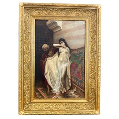 Antique "Selling goods" 19th Century Orientalist Oil Painting on Canvas