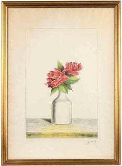 Vase mit Blumenvase – Lithographie von Fabio Failla – 1969