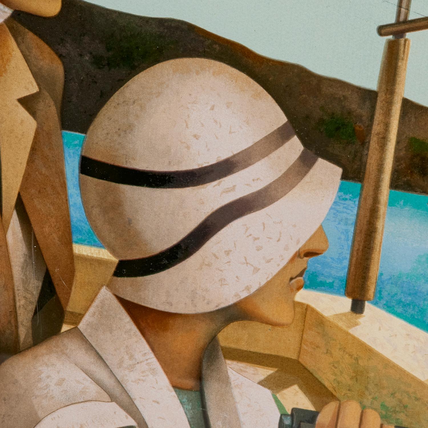 Espagnol Grande sérigraphie encadrée Fabio Hurtado en édition limitée sur papier à bord de bateau en vente