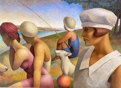 Regattas day (a tribute to Seurat). Large format Riverside scene with figures. 