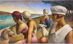 Regattas day (a tribute to Seurat). Large format Riverside scene with figures.