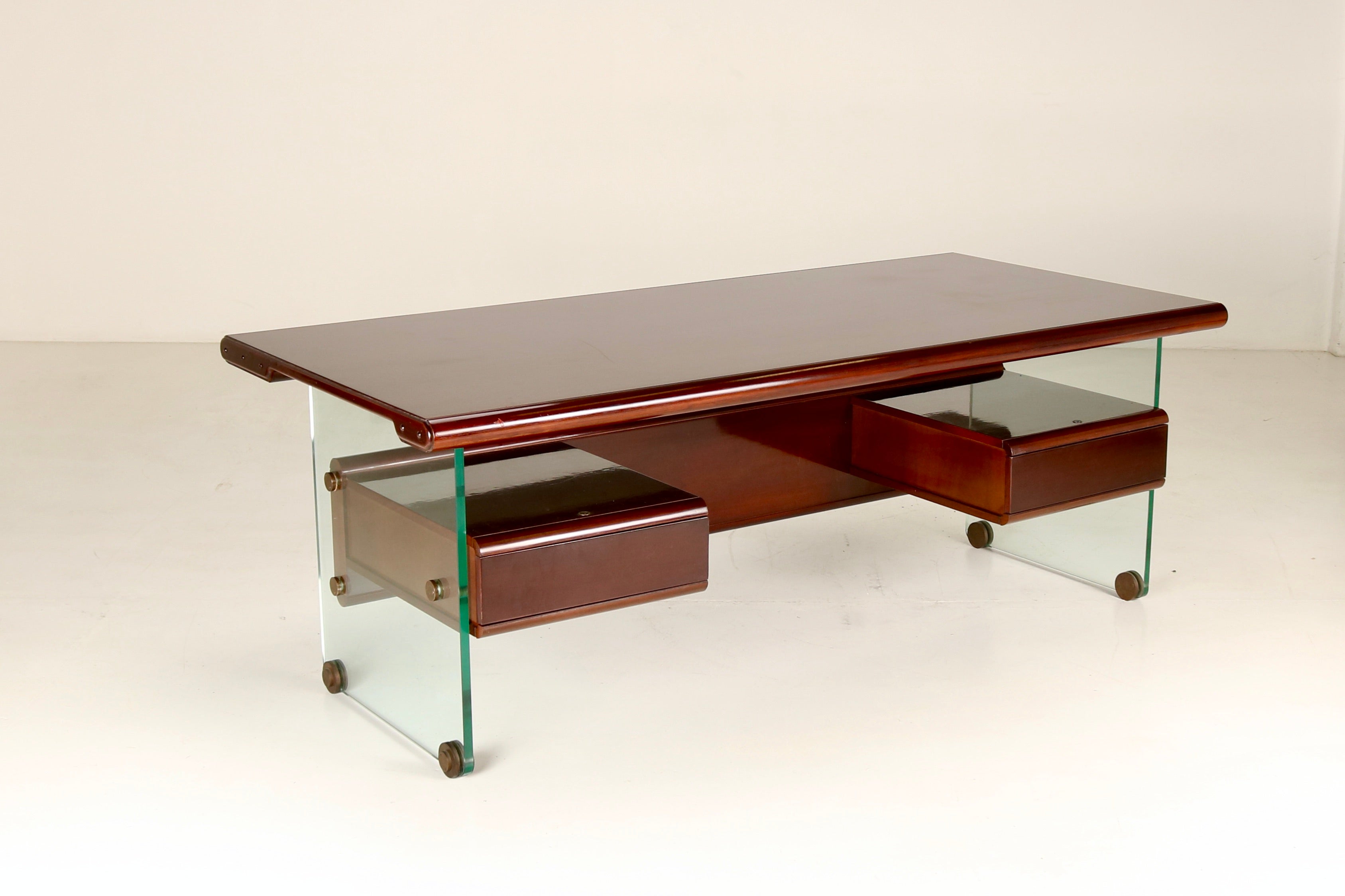 Mid-20th Century Fabio Lenci Elegant presidential Desk - Wood top and legs, Italian Design, 60s For Sale