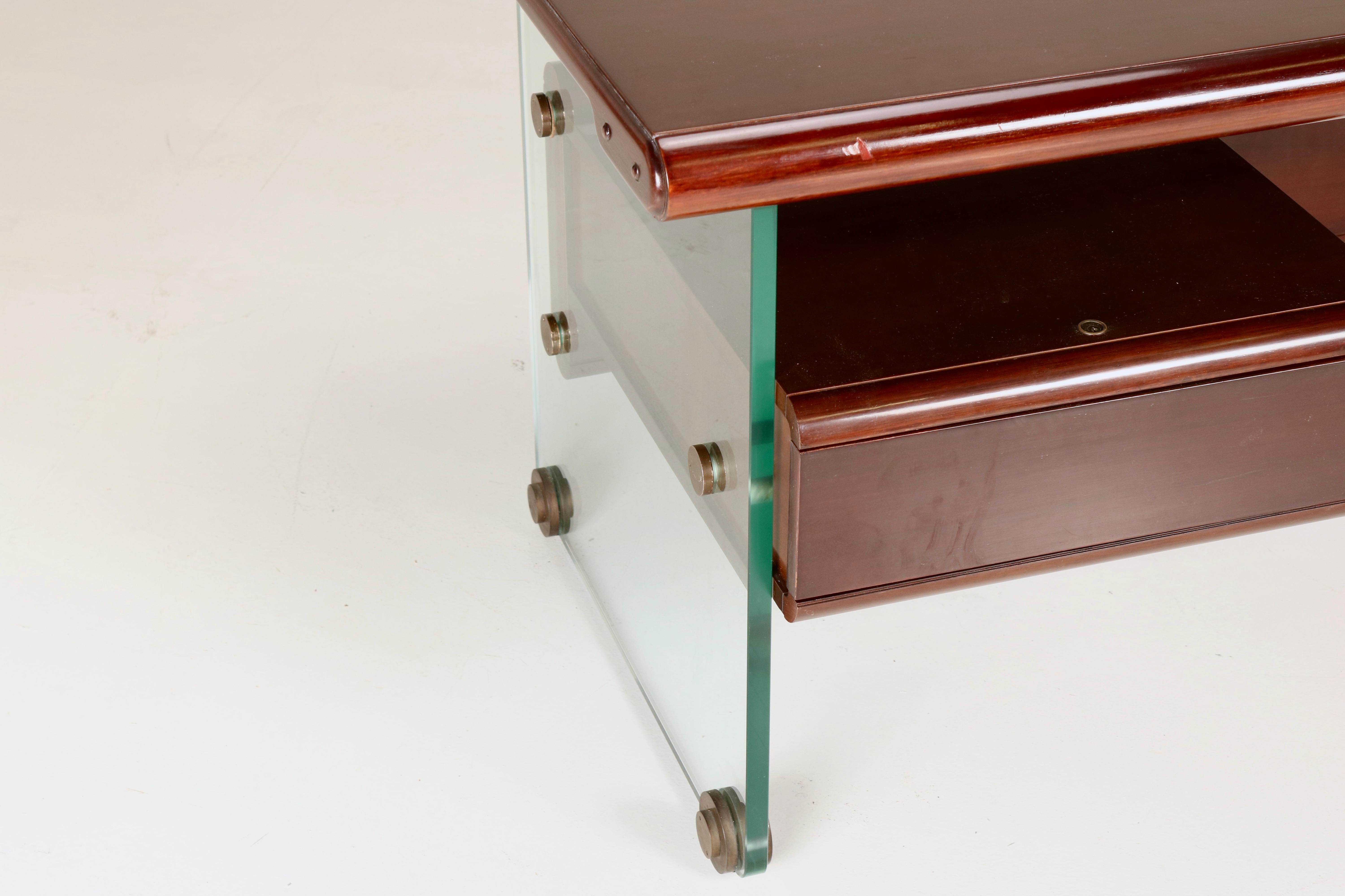 Brass Fabio Lenci Elegant presidential Desk - Wood top and legs, Italian Design, 60s For Sale
