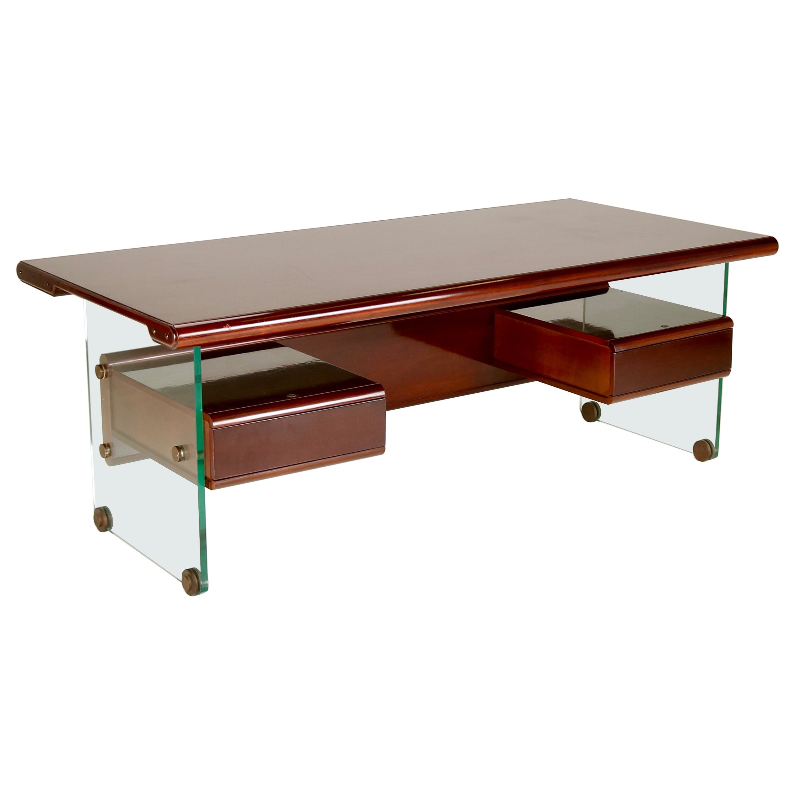 Fabio Lenci Elegante escritorio presidencial - Tablero y patas de madera, Diseño italiano, años 60