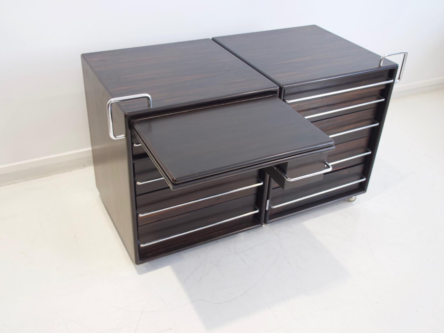 Italian Fabio Lenci for Bernini Wood and Steel Chest of Drawers For Sale