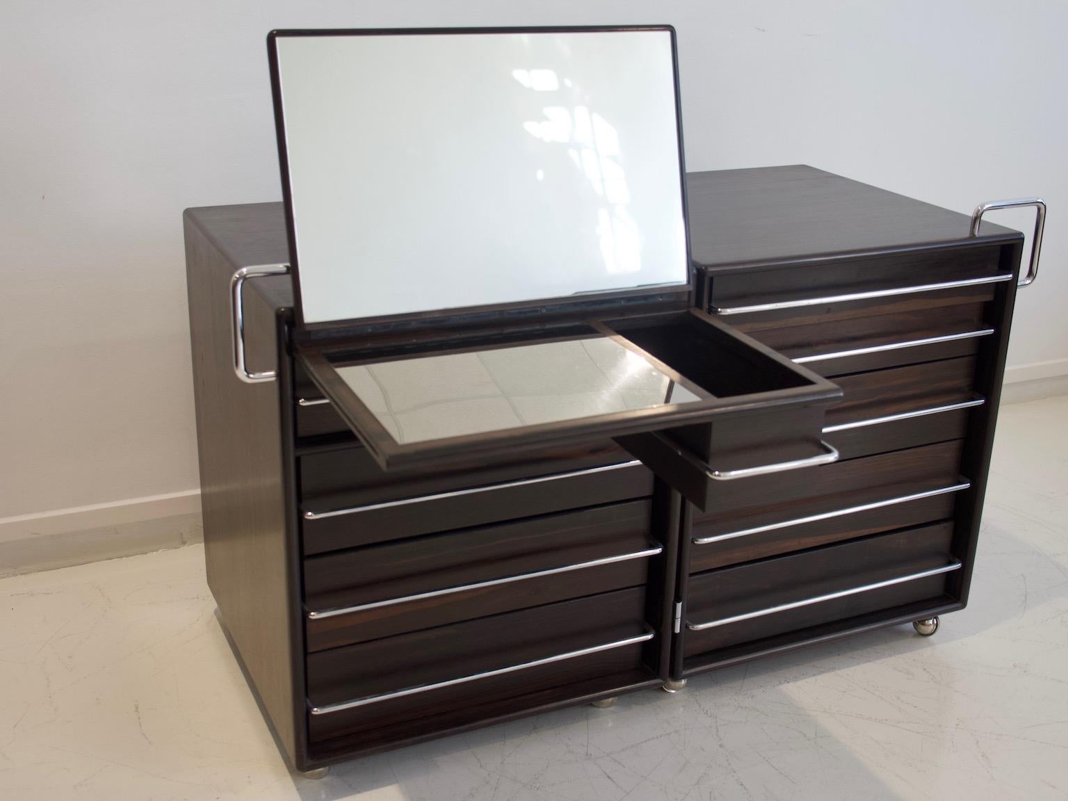 Italian Fabio Lenci for Bernini Wood and Steel Chest of Drawers For Sale