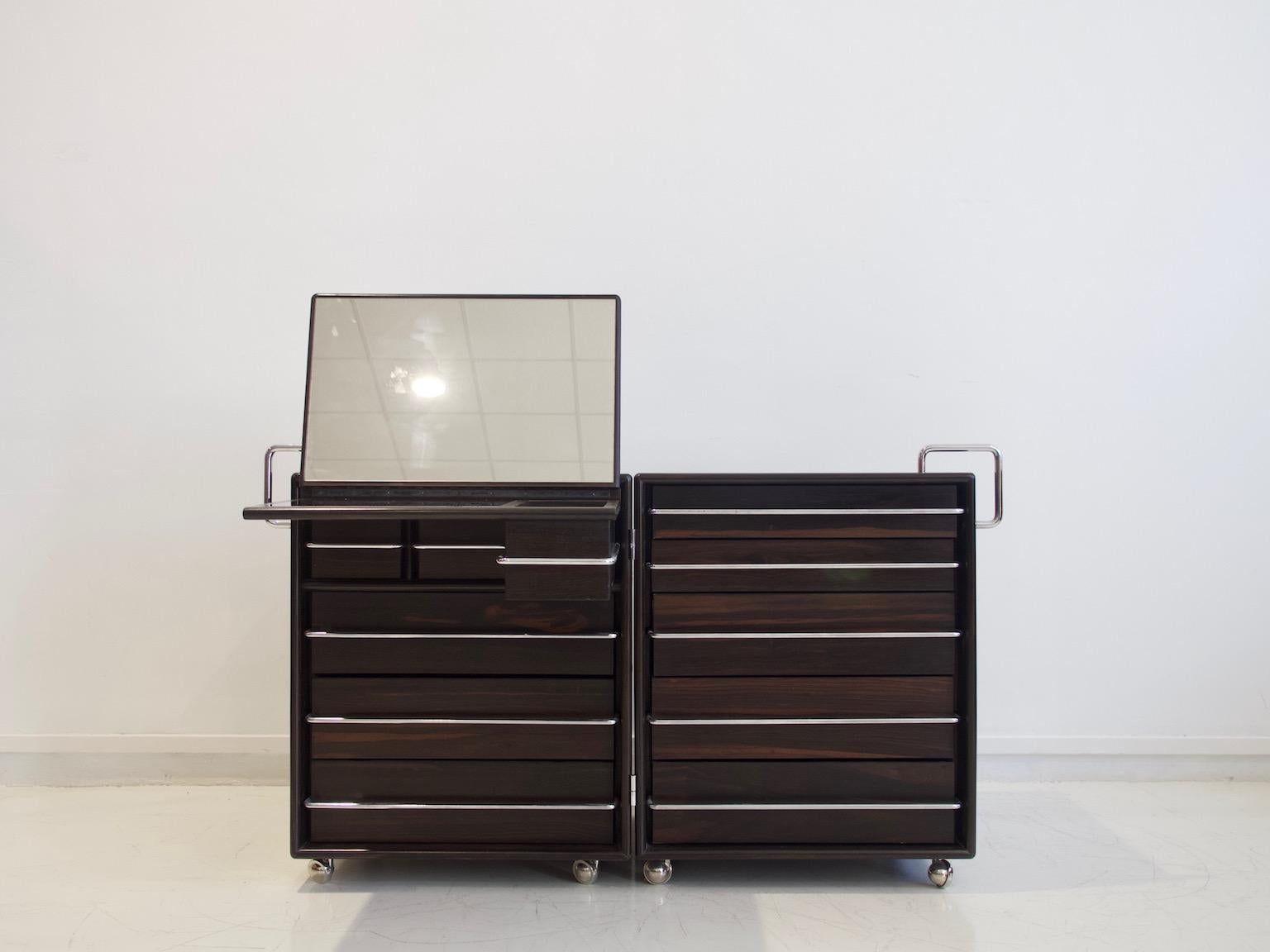 20th Century Fabio Lenci for Bernini Wood and Steel Chest of Drawers For Sale
