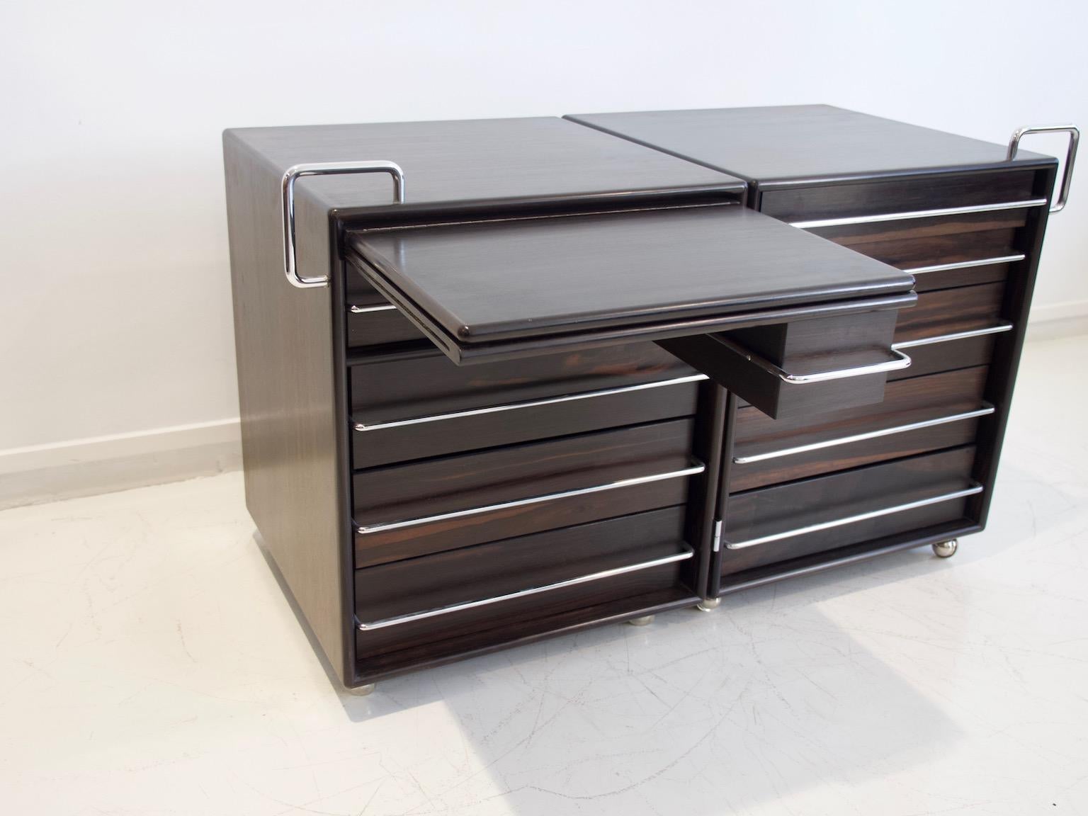 Fabio Lenci for Bernini Wood and Steel Chest of Drawers For Sale 1