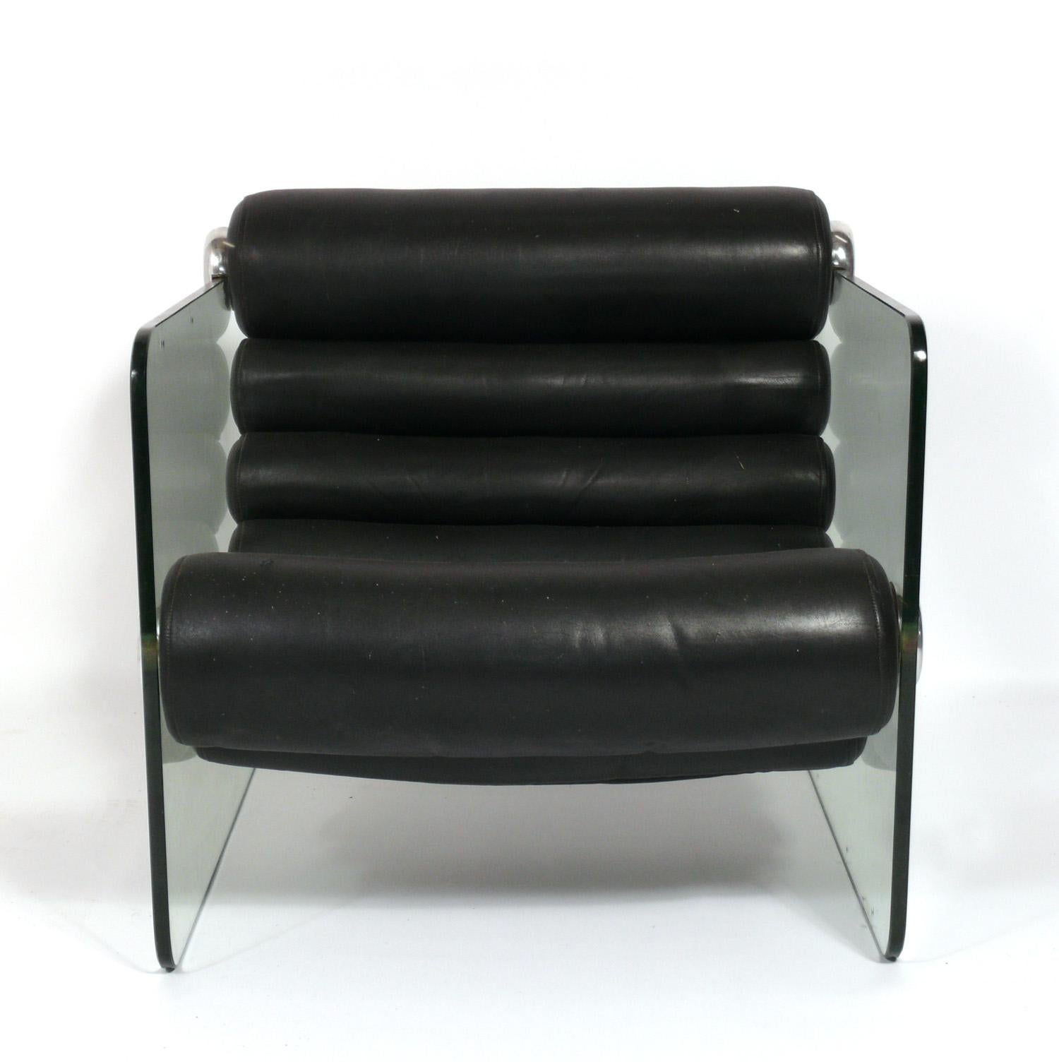 Mid-Century Modern Fabio Lenci Glass and Leather Hyaline Chair 