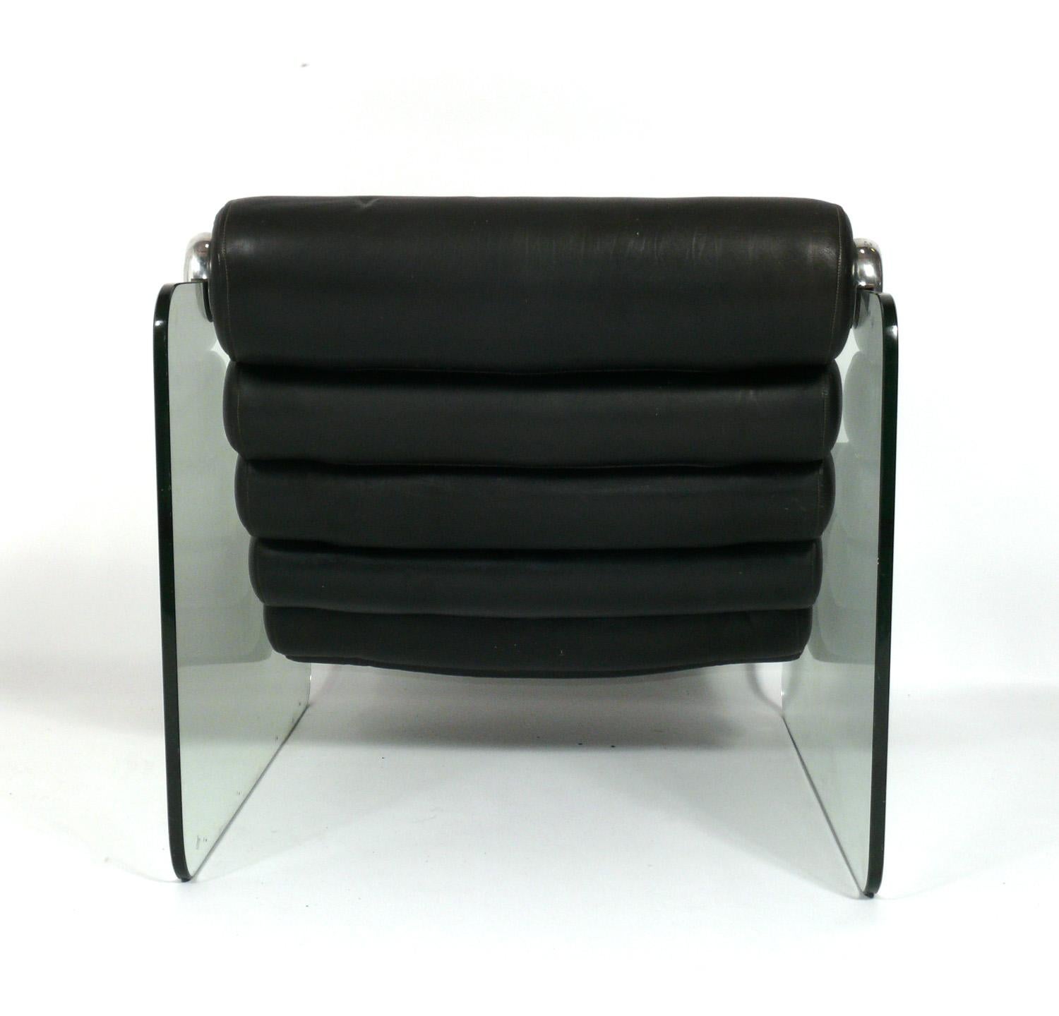 Plated Fabio Lenci Glass and Leather Hyaline Chair 