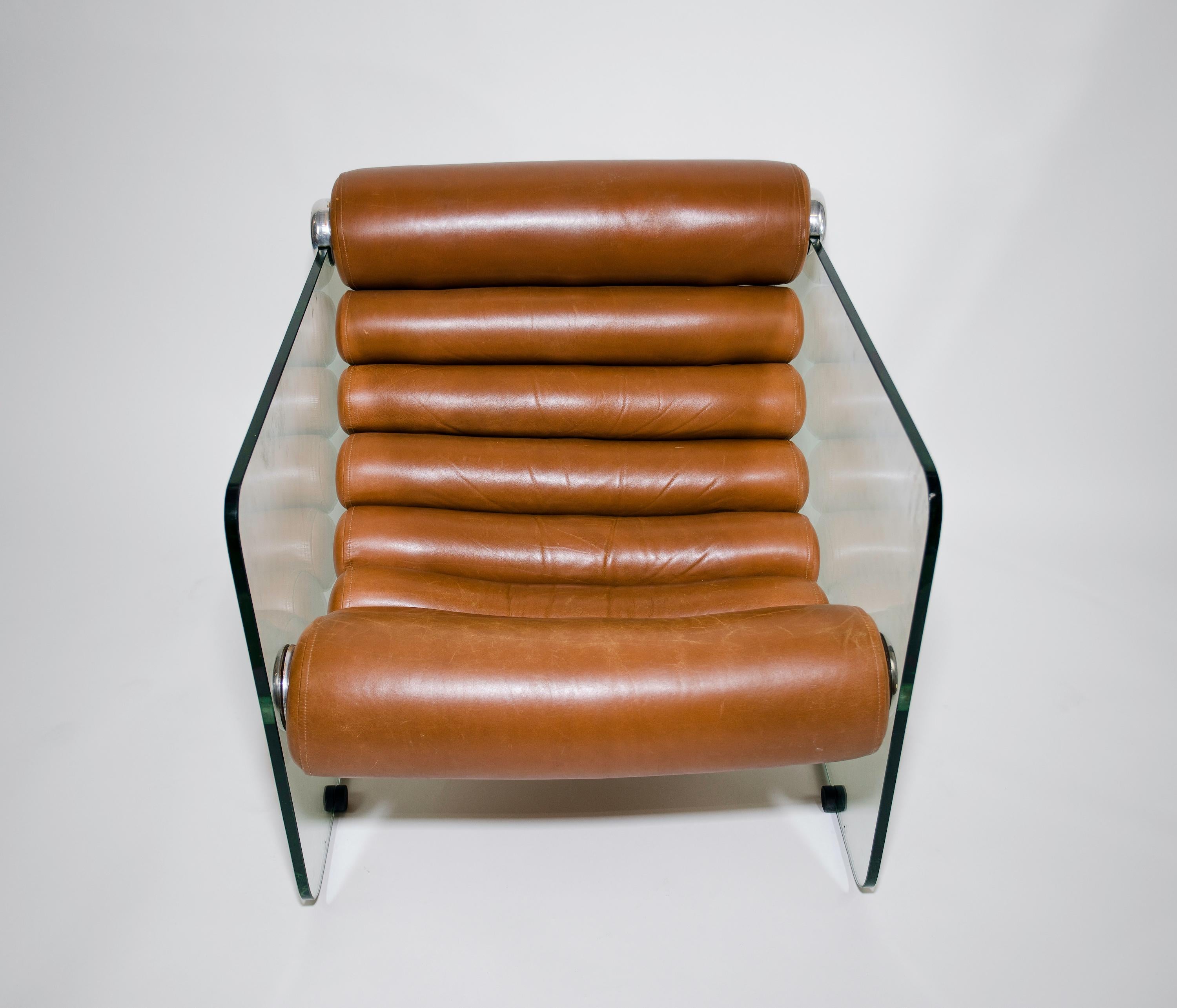Late 20th Century Fabio Lenci Glass and Leather Lounge Chair