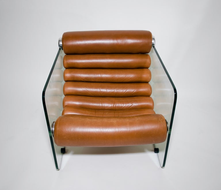 Late 20th Century Fabio Lenci Glass and Leather Lounge Chair