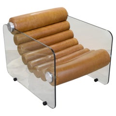 Fabio Lenci Hayine Armchair : Italian Design in Glass & Leather, 1975
