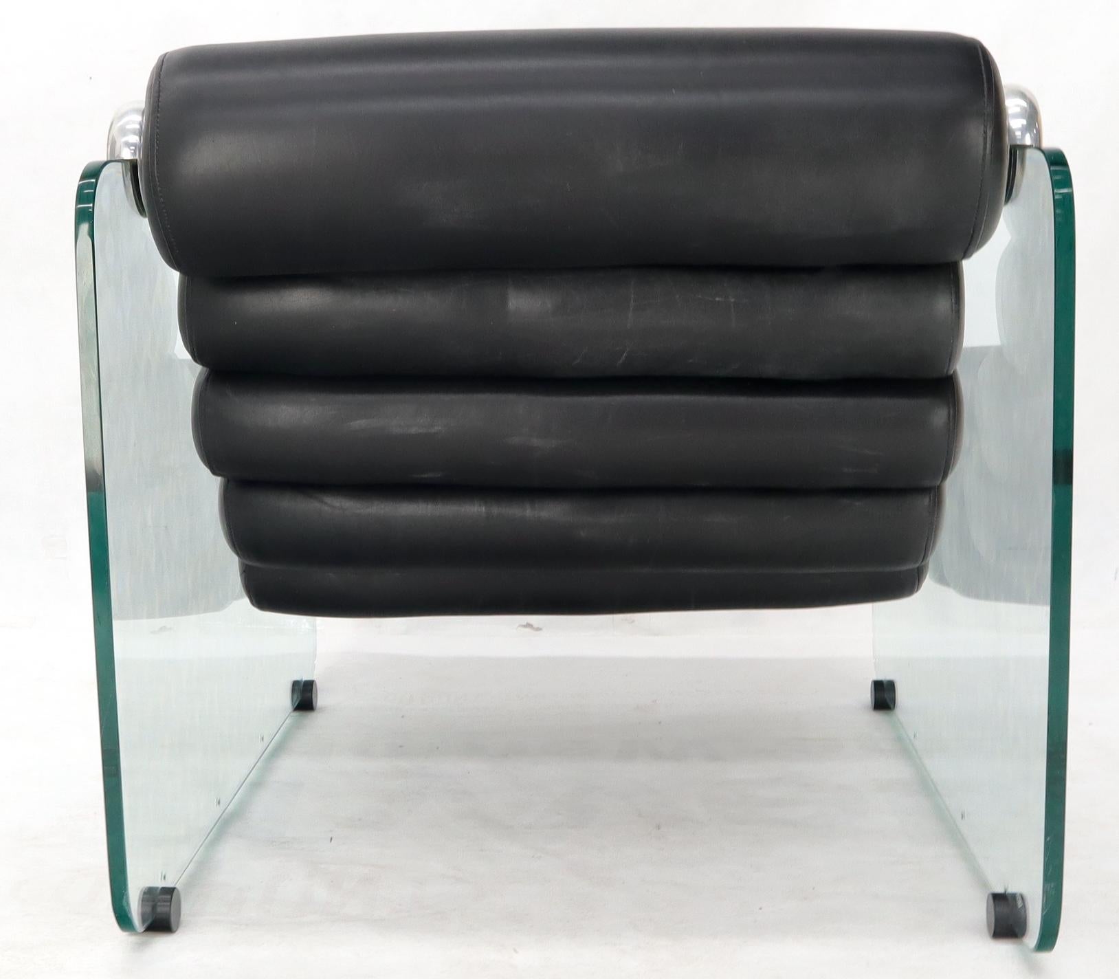 Fabio Lenci Hyaline Adjustable MCM Lounge Chair Glass Black Leather 1970s MINT! For Sale 1