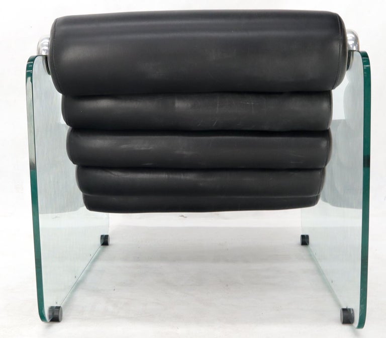 Fabio Lenci Hyaline Chair Lounge Glass Black Leather, 1974 For Sale 4
