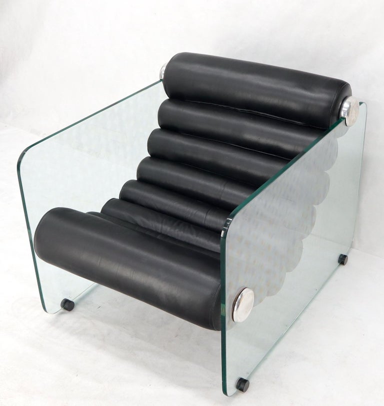 Fabio Lenci Hyaline Chair Lounge Glass Black Leather, 1974 For Sale 5