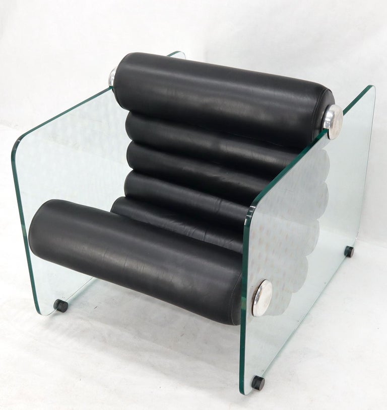 Fabio Lenci Hyaline Chair Lounge Glass Black Leather, 1974 For Sale 6