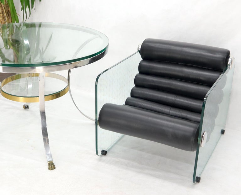 Fabio Lenci Hyaline Chair Lounge Glass Black Leather, 1974 For Sale 9