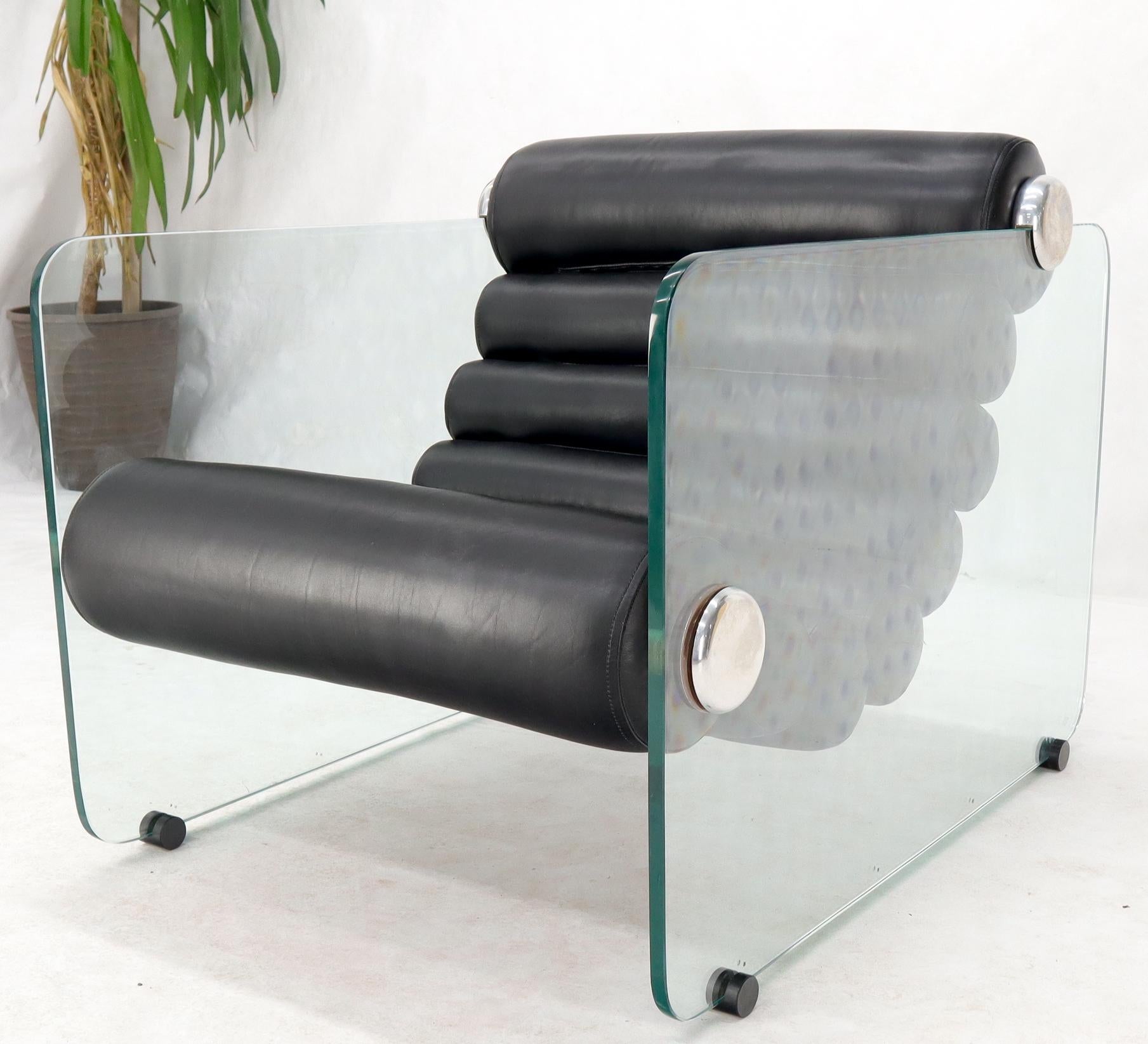 Fabio Lenci Hyaline Verstellbarer MCM Lounge Chair Glas Schwarz Leder 1970er MINT! im Angebot 1