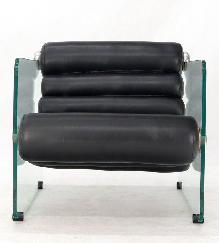 Fabio Lenci Hyaline Chair Lounge Glass Black Leather, 1974 For Sale 2