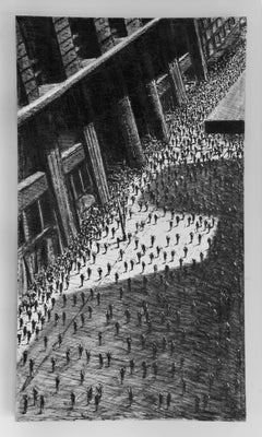 Nuevos Habitantes, óleo sobre lienzo figurado, blanco y negro
