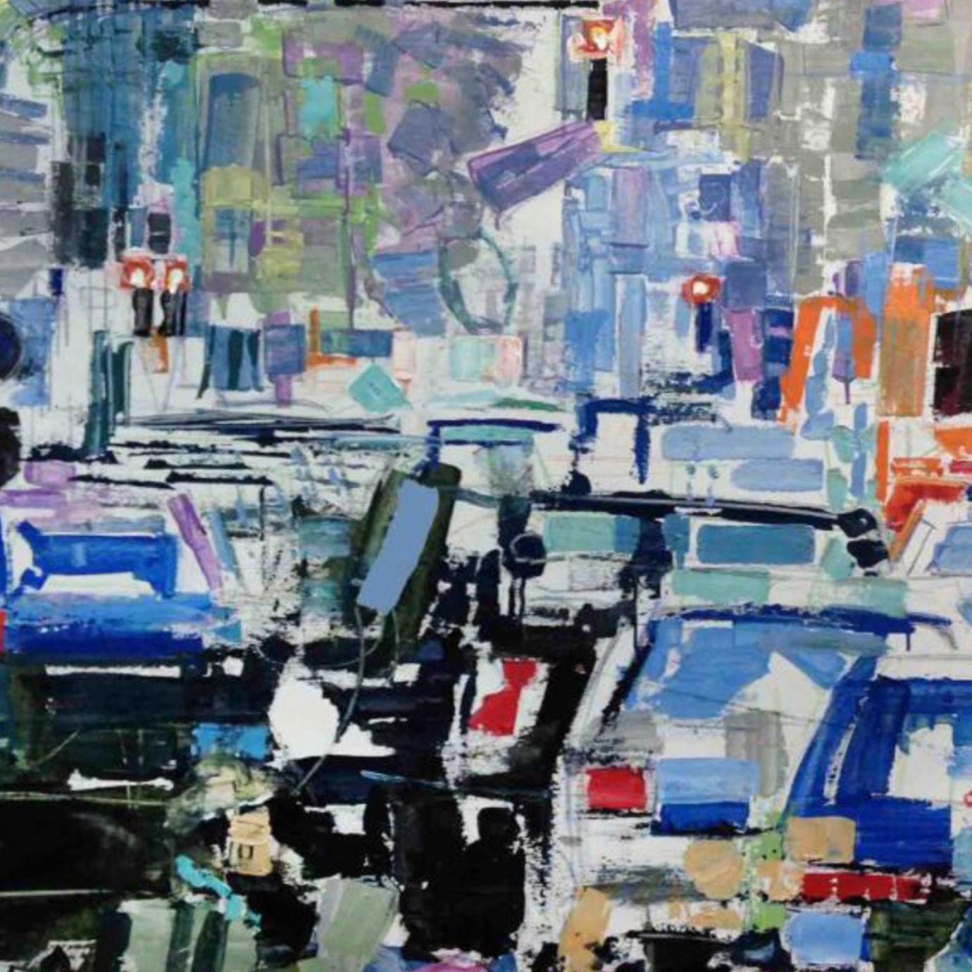 SUBLIMATION OF RUSH HOUR I - Gray Abstract Painting by Fabio Modica