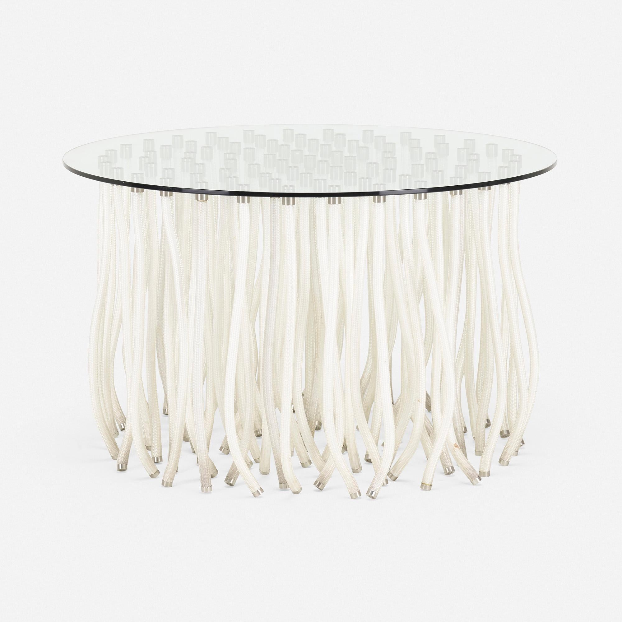 Made by: Cappellini, Italy, 2001

Material: glass, nylon rope, aluminum

Size: 47.25 diameter × 29 height in.