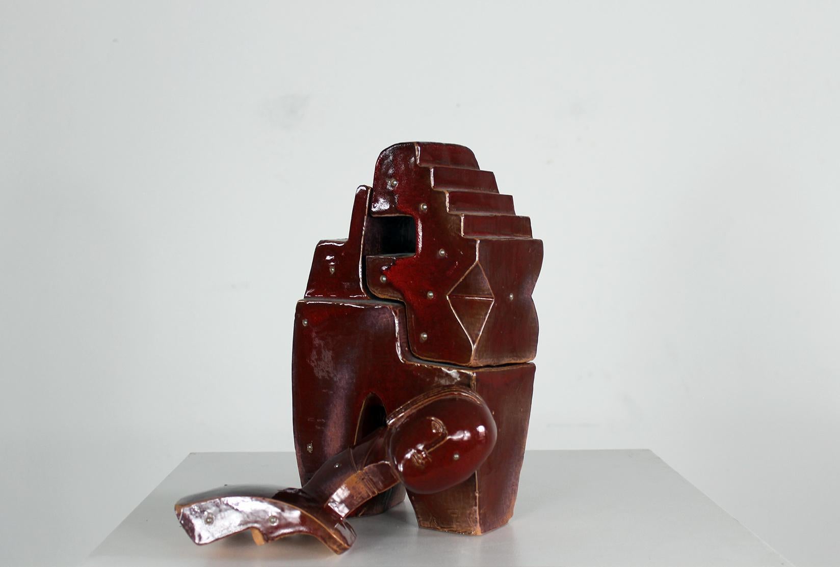 Fabio Provinciali-Skulptur aus glasierter Terrakotta mit Metallnieten 1999  im Angebot 4