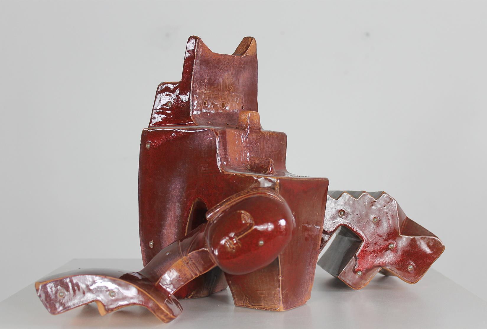 Fabio Provinciali-Skulptur aus glasierter Terrakotta mit Metallnieten 1999  im Angebot 5
