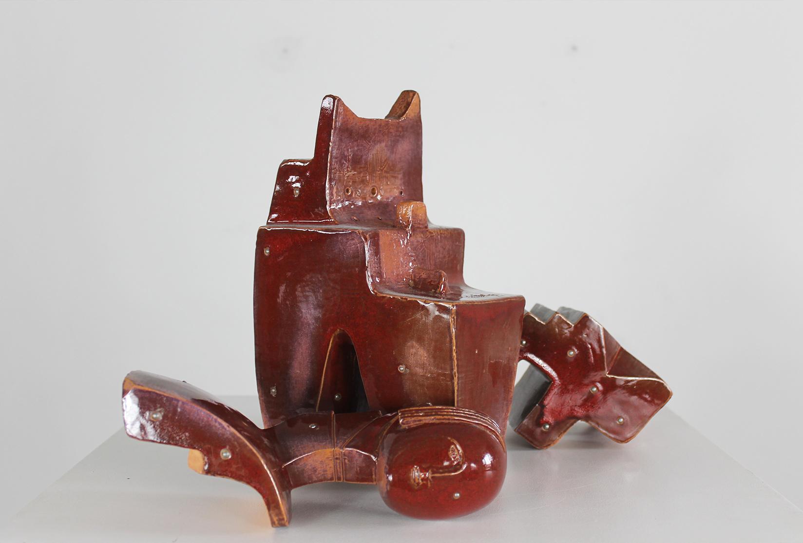 Fabio Provinciali Sculpture in Glazed Terracotta with Metal Studs 1999  For Sale 7