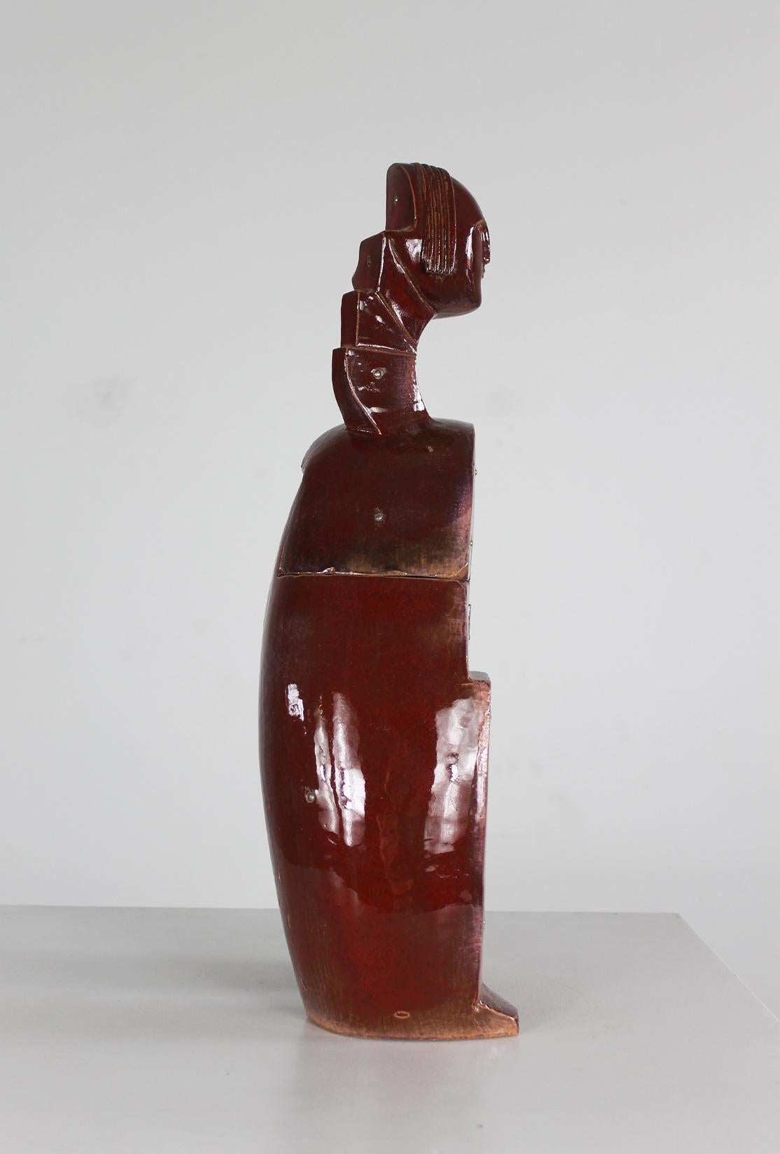 Late 20th Century Fabio Provinciali Sculpture in Glazed Terracotta with Metal Studs 1999  For Sale