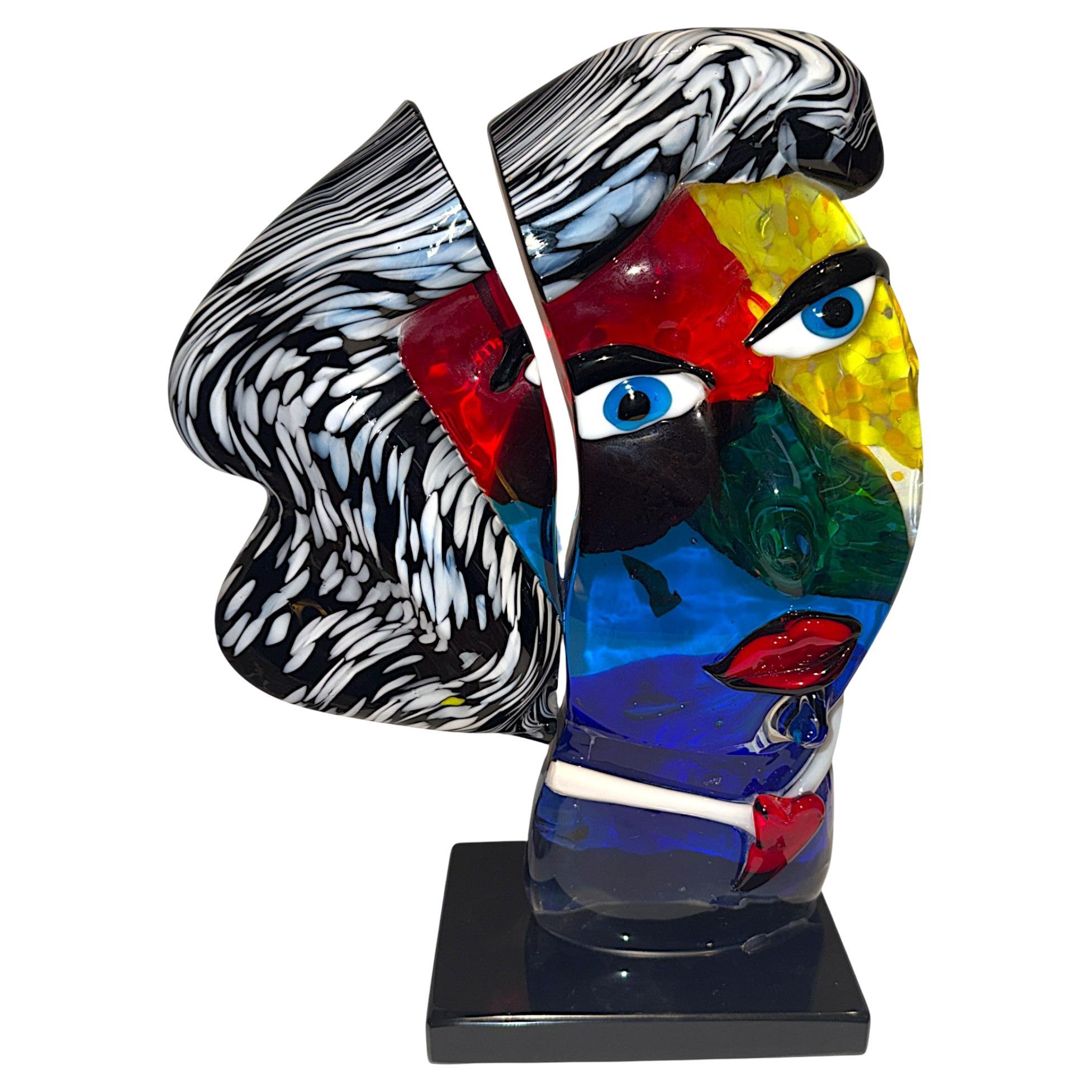 Fabio Tagliapietra Scultura astratta di volto in vetro di Murano, 21° secolo