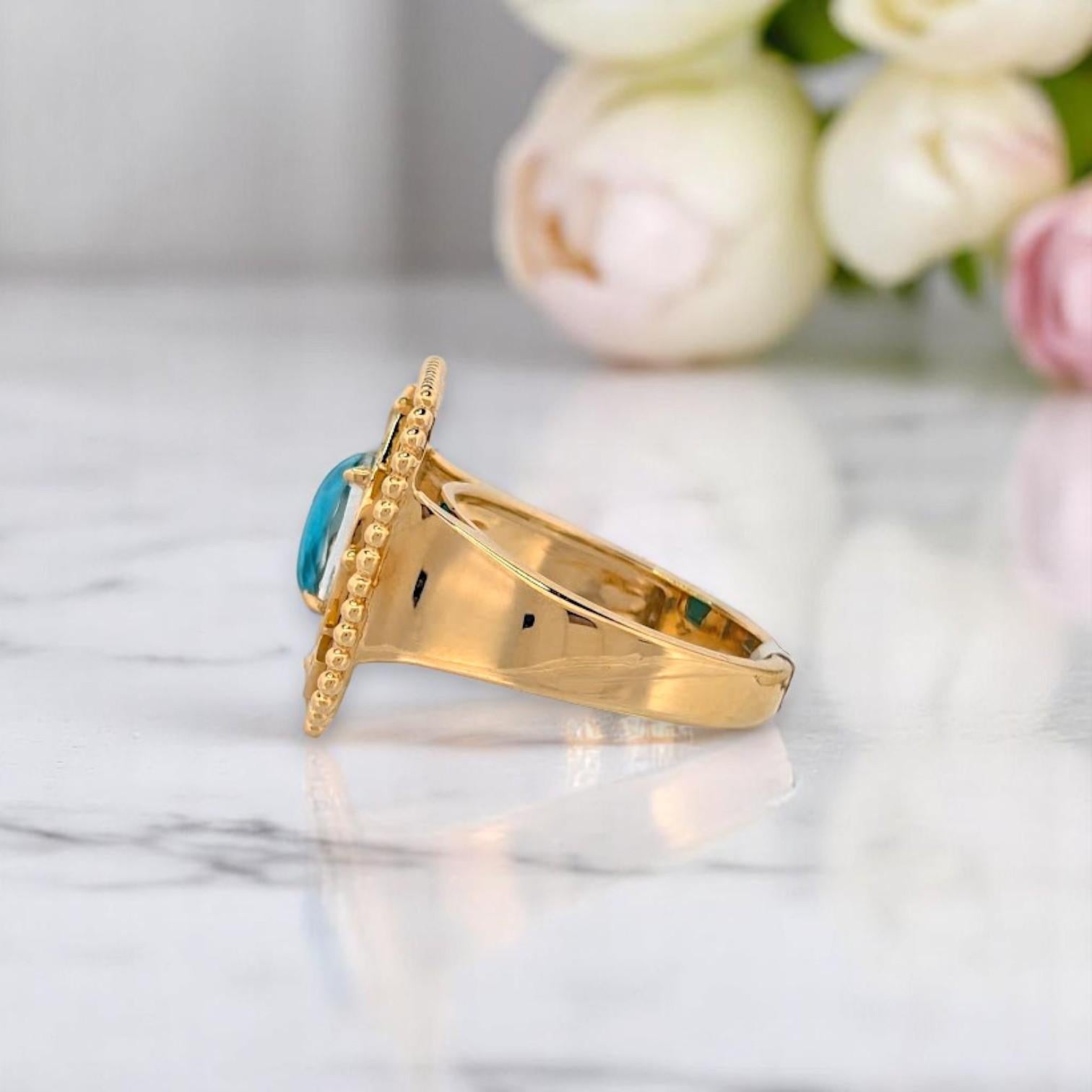 Modern Fable  18k Yellow Gold Justinian Ring – 1.50 ct Turquoise & Natural Diamond For Sale