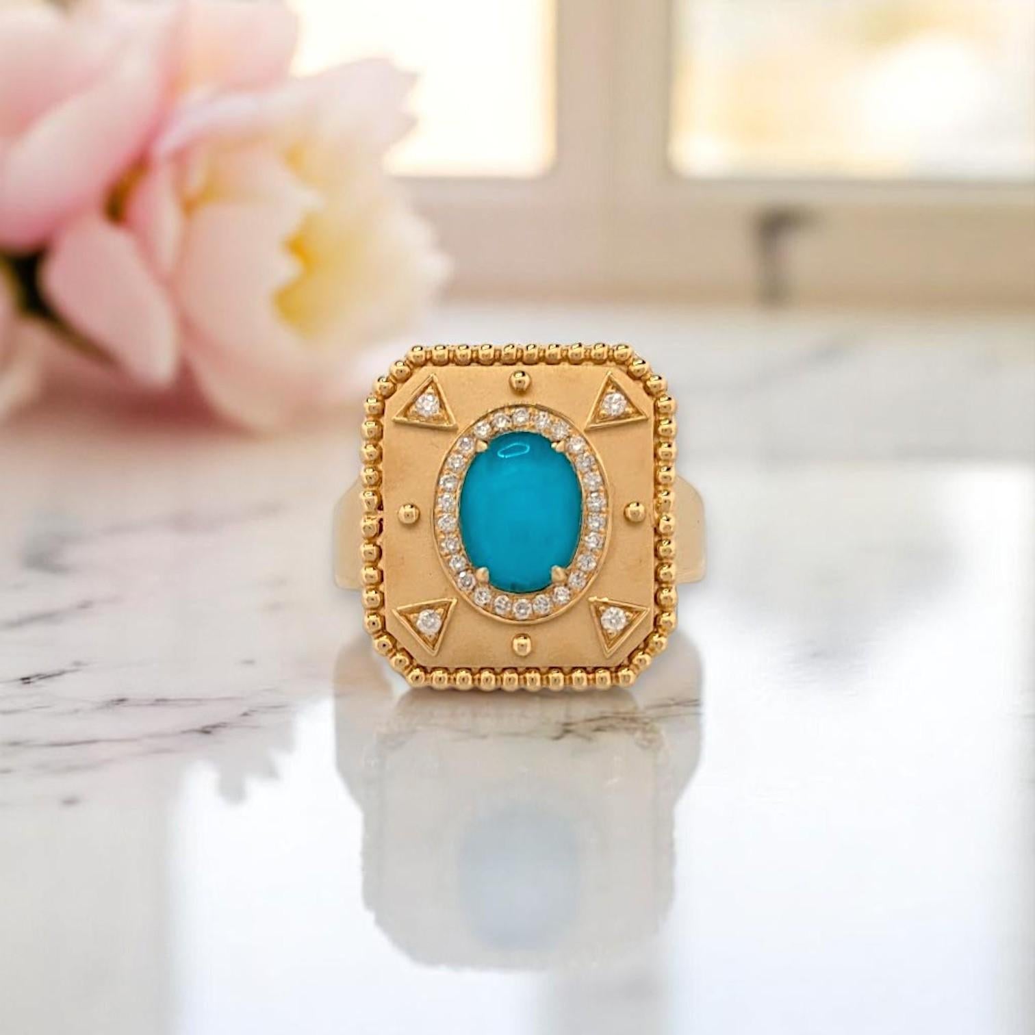 Fable  18k Yellow Gold Justinian Ring – 1.50 ct Turquoise & Natural Diamond In New Condition For Sale In Greeneville, TN