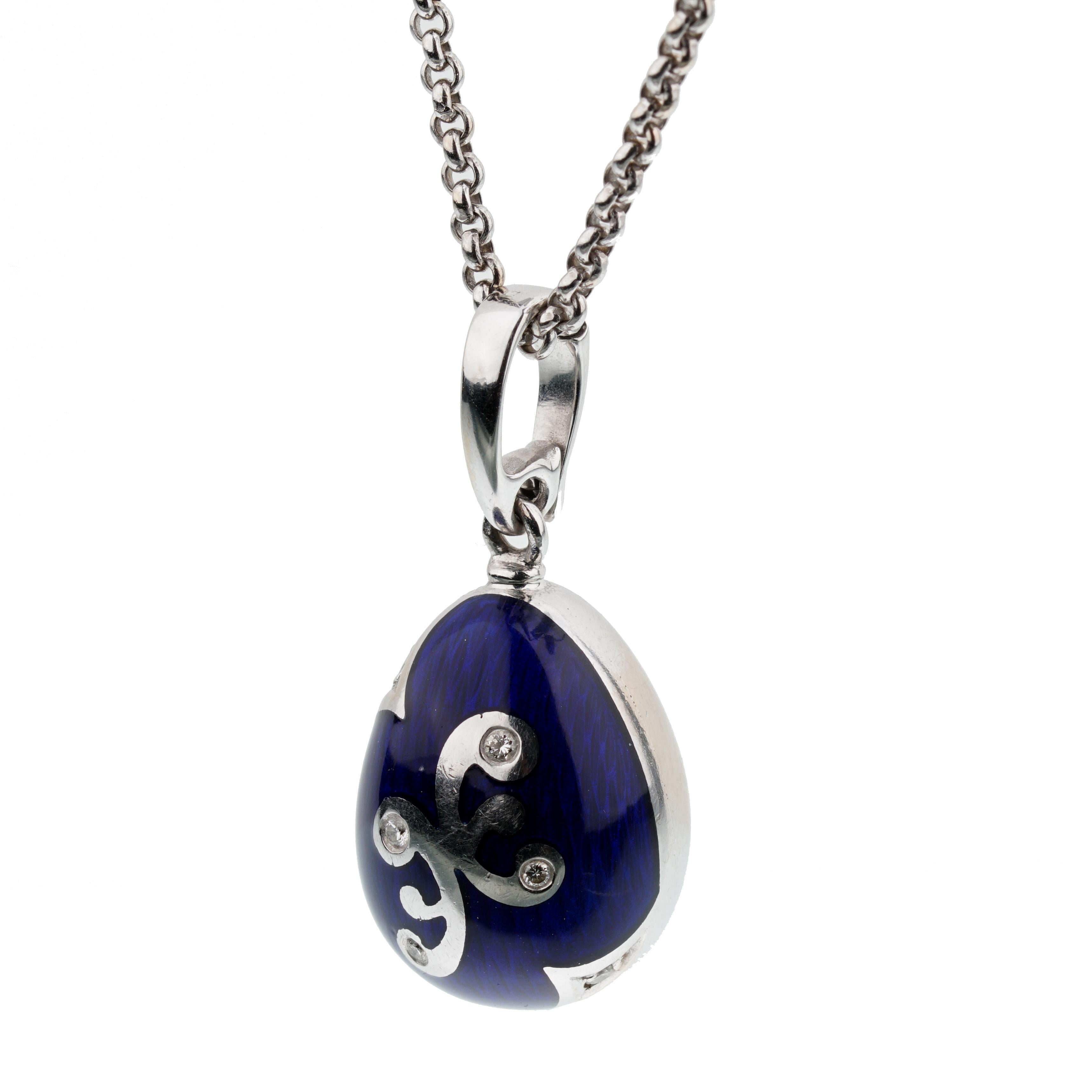 Round Cut Fabrege Limited Edition Enamel Diamond Pendant Necklace For Sale