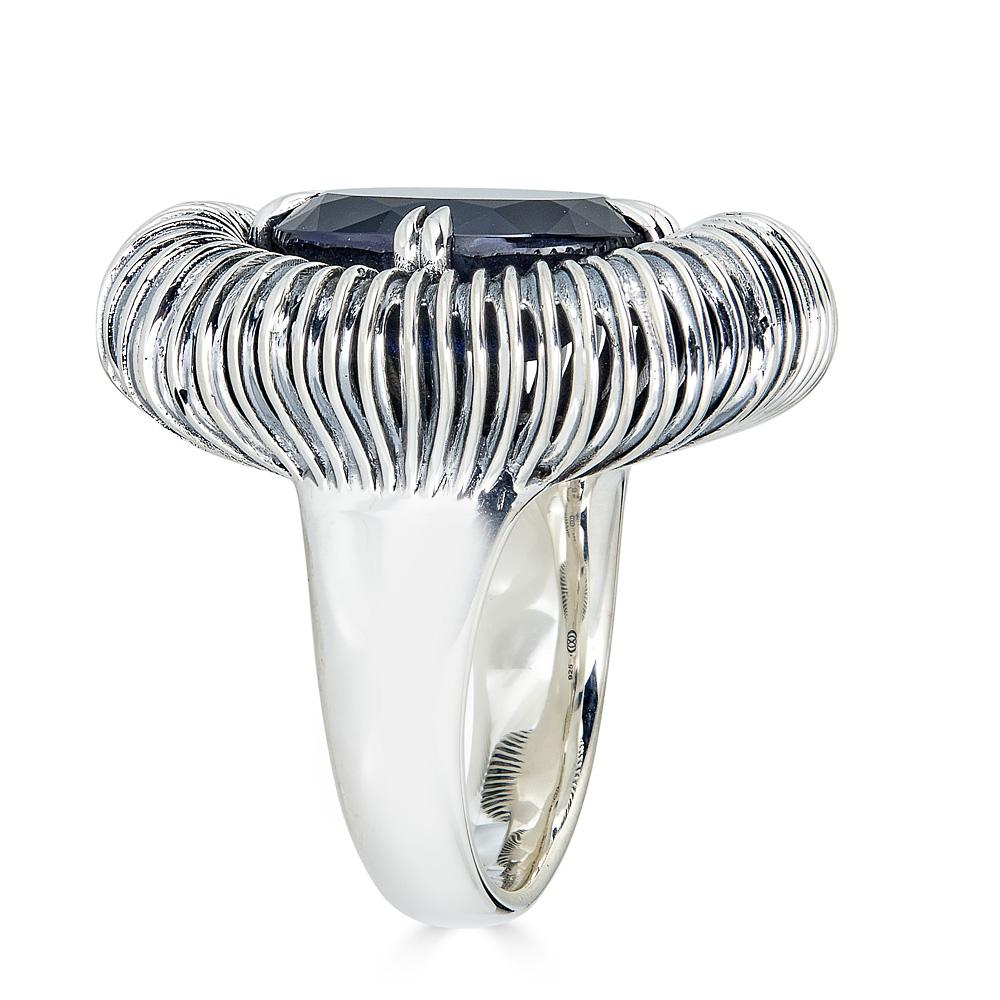 Modern Fabri Emergence Blue Sapphire and Sterling Silver Ring For Sale