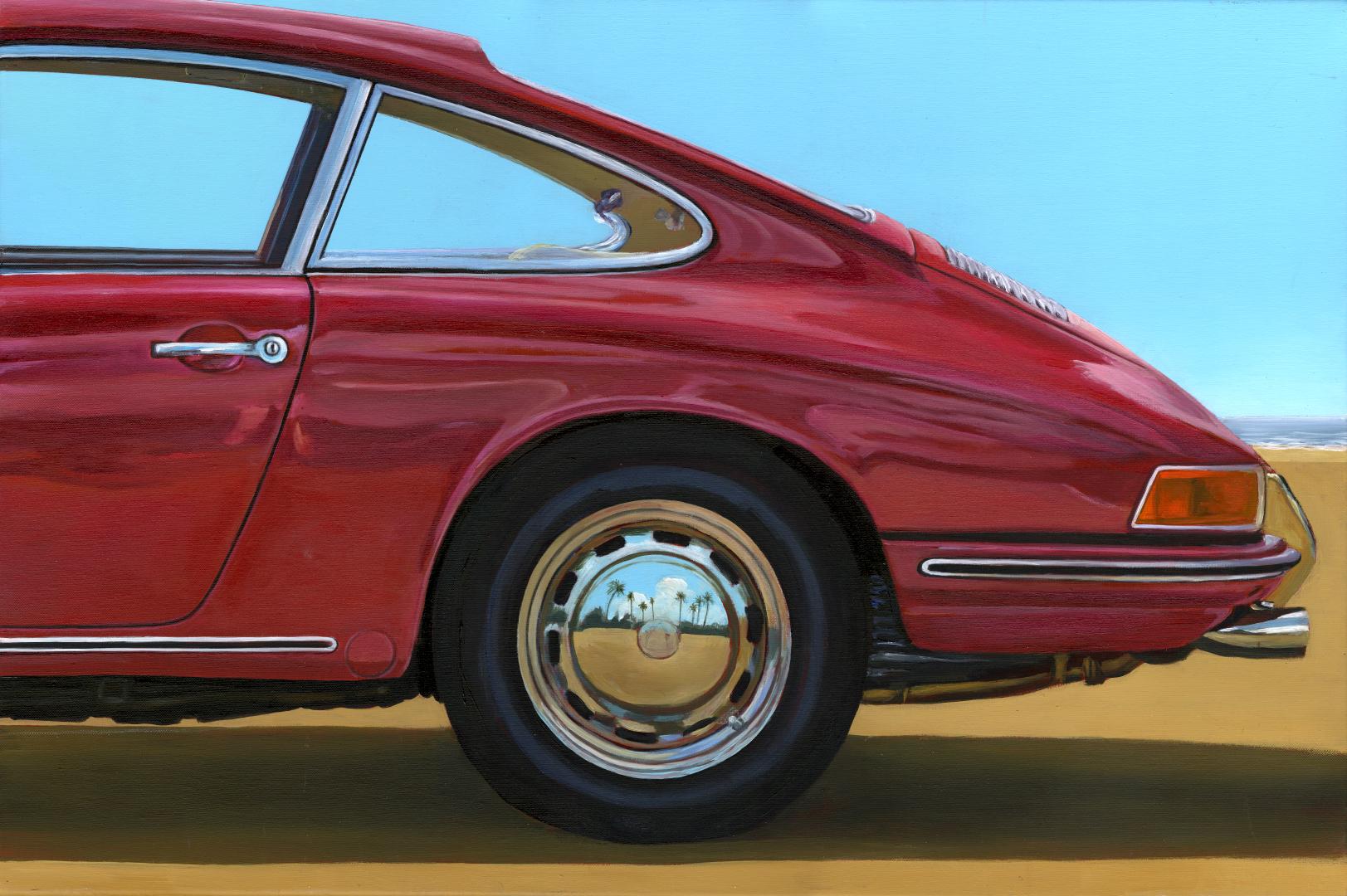 A SUMMER IN SANTA MONICA Porsche 911 S (ARRIERE) – realistisches Ölgemälde 