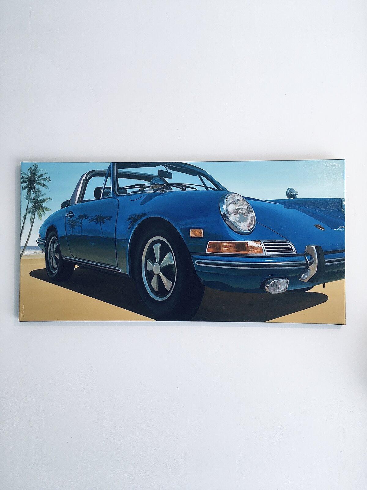 FLORIDA BEACH-Porsche 911 TARGA-original realism still life oil painting-Art - Abstract Impressionist Painting by Fabriano