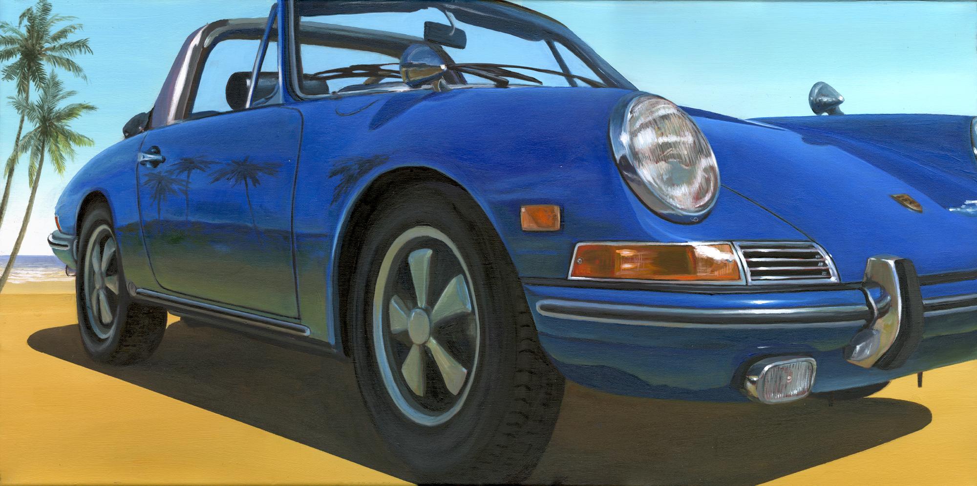 FLORIDA BEACH-Porsche 911 TARGA-original Realismus Stillleben Ölgemälde-Kunst