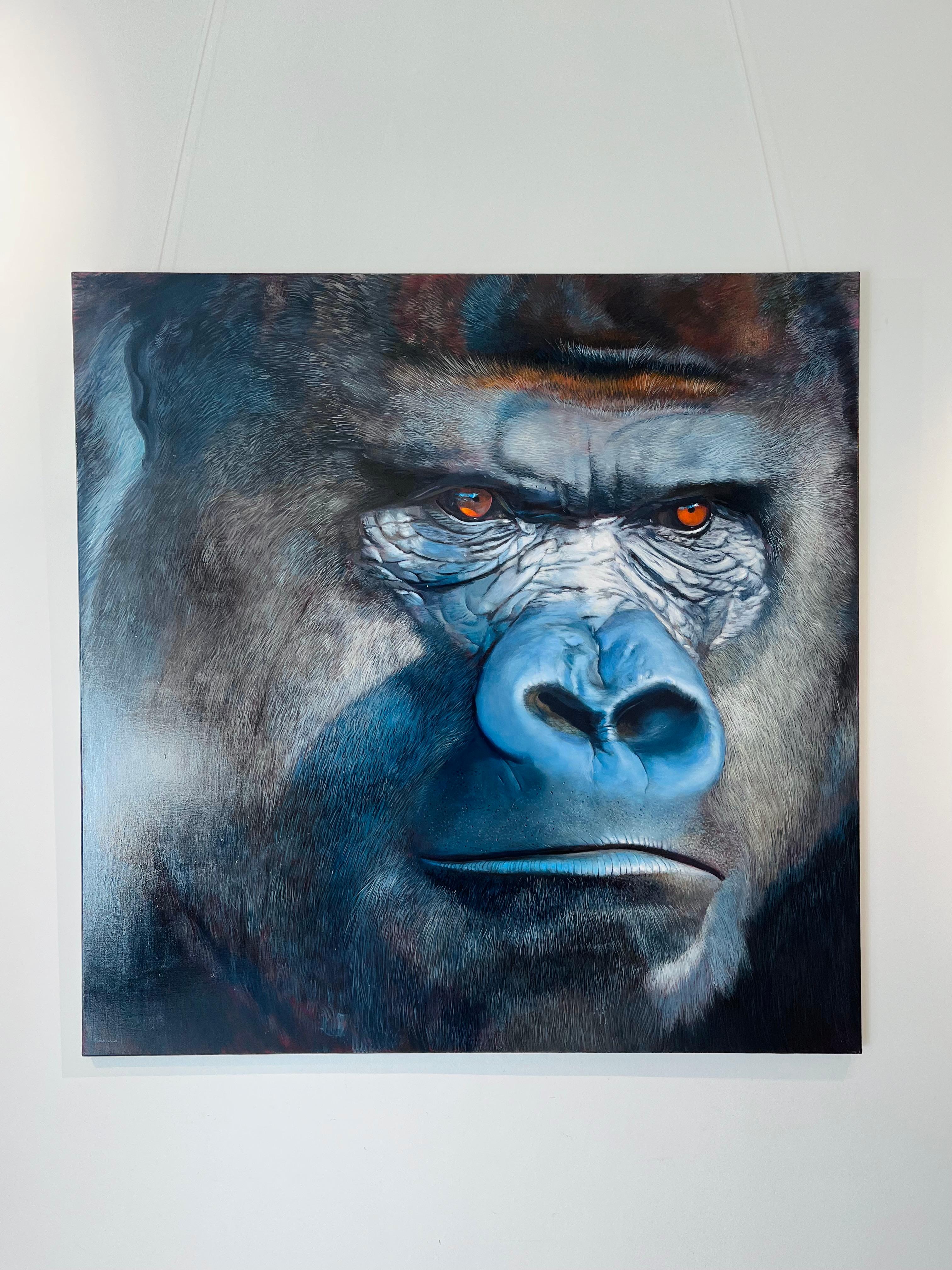 Gorilla-original hyper realism wildlife oil painting-artwork- contemporary Art - Painting by Fabriano