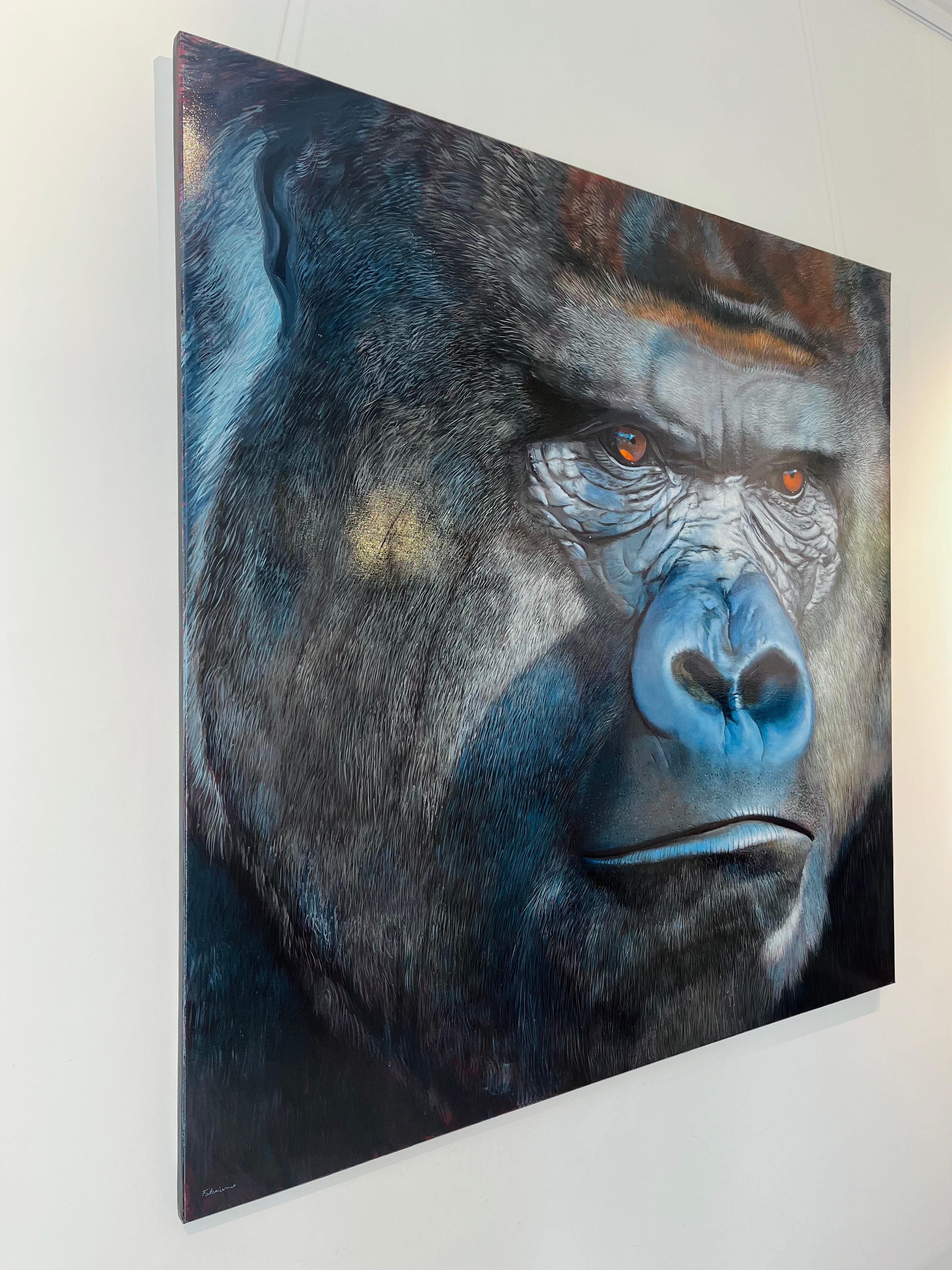 Gorilla-original hyper realism wildlife oil painting-artwork- contemporary Art - Abstract Impressionist Painting by Fabriano