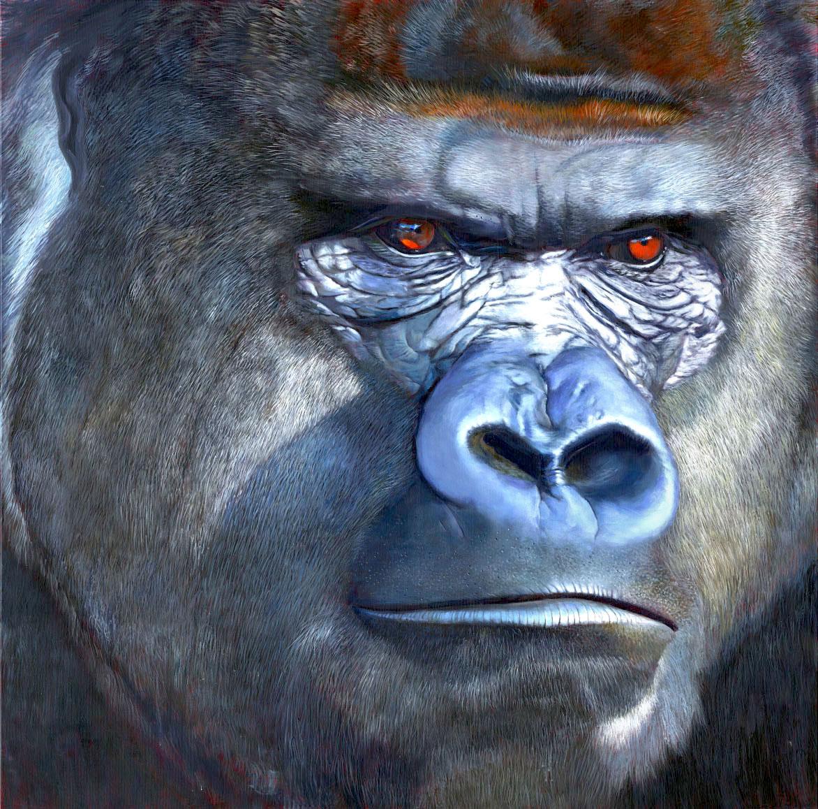 Fabriano Animal Painting - Gorilla-original hyper realism wildlife oil painting-artwork- contemporary Art